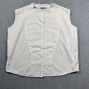 Sibel Seral White Pleated Button Down Blouse Small